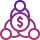 Icon showing avatars surrounding dollar sign